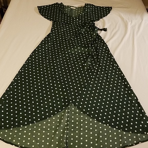 Tea n Cup Dresses & Skirts - High Low Hunter Green Poke-A-Dot Wrap Dress